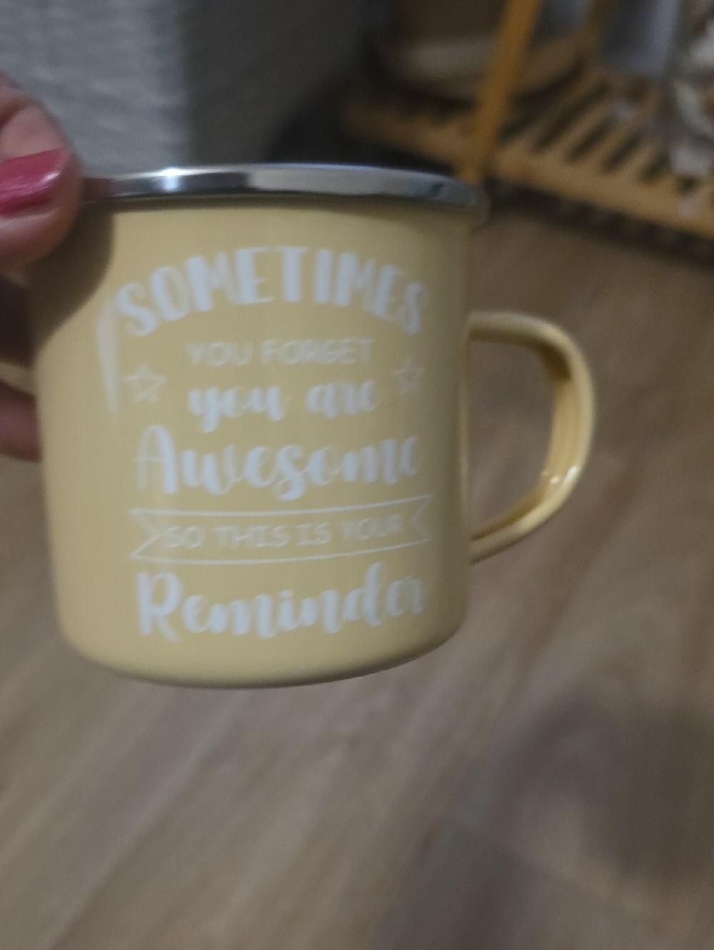 Yellow 'You Are Awesome' Enamel Mug - Inspirational Drinkware